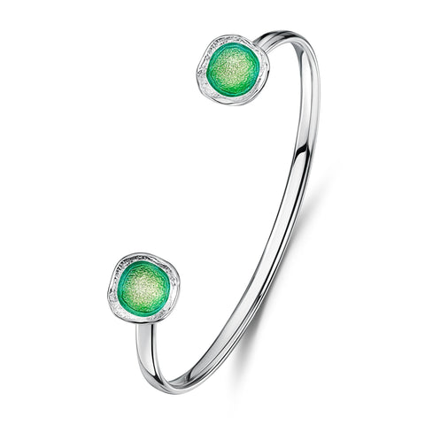 Lunar Bright Sterling Silver Bangle in Spring Green Enamel by Sheila Fleet Jewellery