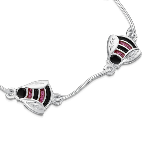 Bumblebee Sterling Silver Bracelet in Hot Pink Enamel by Sheila Fleet Jewellery