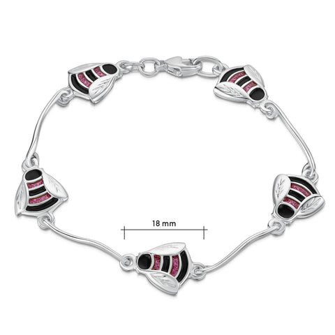 Bumblebee Sterling Silver Bracelet in Hot Pink Enamel by Sheila Fleet Jewellery