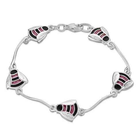 Bumblebee Sterling Silver Bracelet in Hot Pink Enamel by Sheila Fleet Jewellery