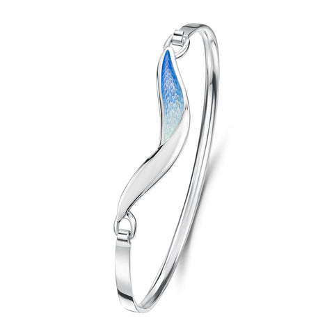 Flight Sterling Silver Hinged Bangle in Sky Enamel