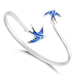 Swallows Sterling Silver Bangle in Sapphire Enamel by Sheila Fleet Jewellery