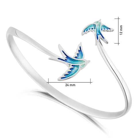 Swallows Sterling Silver Bangle in Summer Blue Enamel