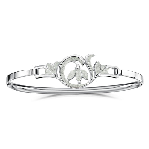 Snowdrop Sterling Silver Bangle in Crystal Enamel by Sheila Fleet Jewellery