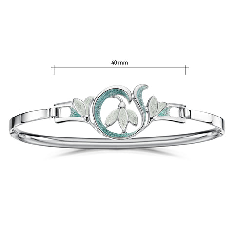 Snowdrop Sterling Silver Bangle in Leaf Enamel