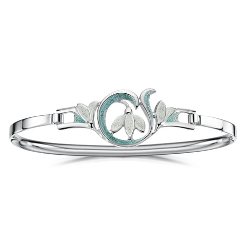 Snowdrop Sterling Silver Bangle in Leaf Enamel by Sheila Fleet Jewellery