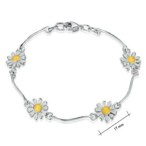 Daisies at Dawn 4-flower Enamel Bracelet in Sterling Silver by Sheila Fleet Jewellery