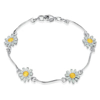 Daisies at Dawn 4-flower Enamel Bracelet in Sterling Silver by Sheila Fleet Jewellery