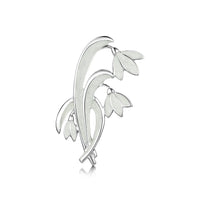 Snowdrop 3-leaf Sterling Silver Brooch in Crystal Enamel by Sheila Fleet Jewellery