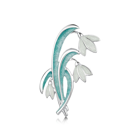 Snowdrop 3-leaf Sterling Silver Brooch in Leaf Enamel by Sheila Fleet Jewellery