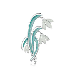 Snowdrop 3-leaf Sterling Silver Brooch in Leaf Enamel by Sheila Fleet Jewellery