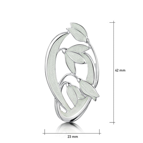 Snowdrop 4-flower Sterling Silver Brooch in Crystal Enamel by Sheila Fleet Jewellery