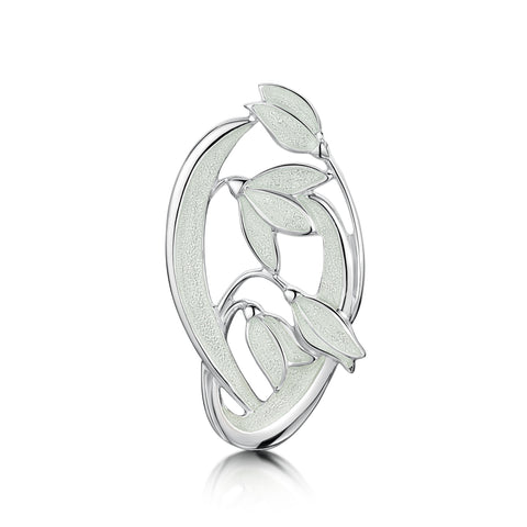 Snowdrop 4-flower Sterling Silver Brooch in Crystal Enamel by Sheila Fleet Jewellery