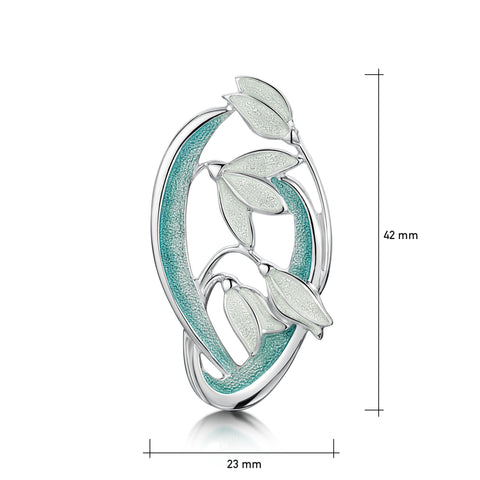 Snowdrop 4-flower Sterling Silver Brooch in Leaf Enamel
