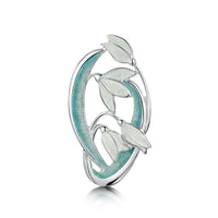 Snowdrop 4-flower Sterling Silver Brooch in Leaf Enamel by Sheila Fleet Jewellery