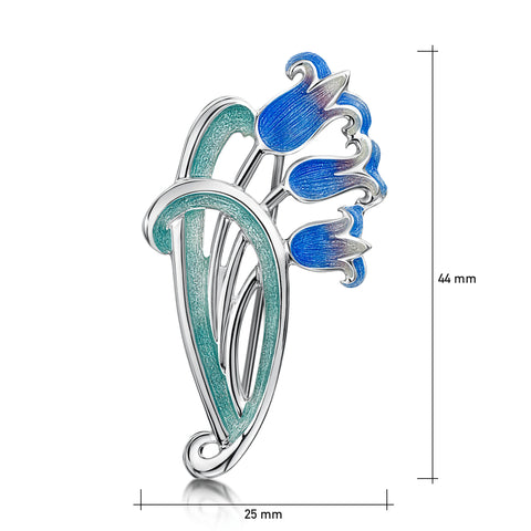 Bluebell Enamel Brooch in Sterling Silver