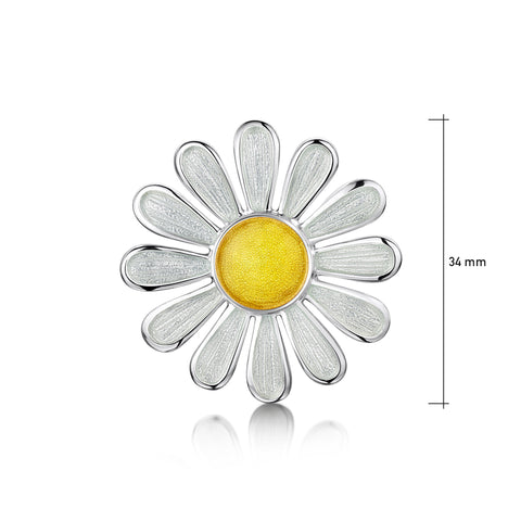Daisies at Dawn Enamel Brooch in Sterling Silver