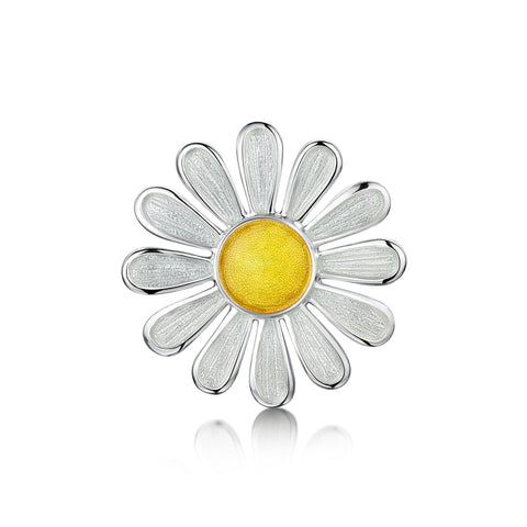 Daisies at Dawn Enamel Brooch in Sterling Silver