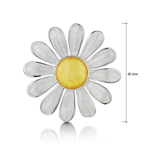 Daisies at Dawn Large Enamel Brooch in Sterling Silver