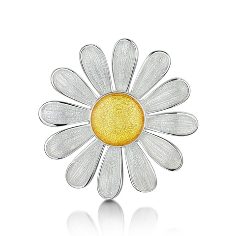 Daisies at Dawn Large Enamel Brooch in Sterling Silver