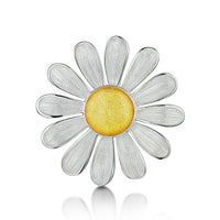 Daisies at Dawn Large Enamel Brooch in Sterling Silver