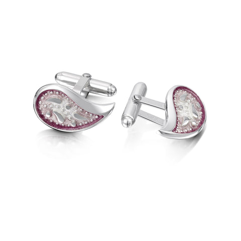 Paisley Leaf Enamel Cufflinks in Champagne Enamel by Sheila Fleet Jewellery