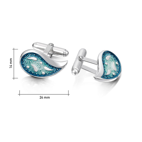 Paisley Leaf Enamel Cufflinks in Verdi Enamel