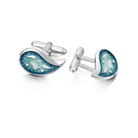 Paisley Leaf Enamel Cufflinks in Verdi Enamel by Sheila Fleet Jewellery