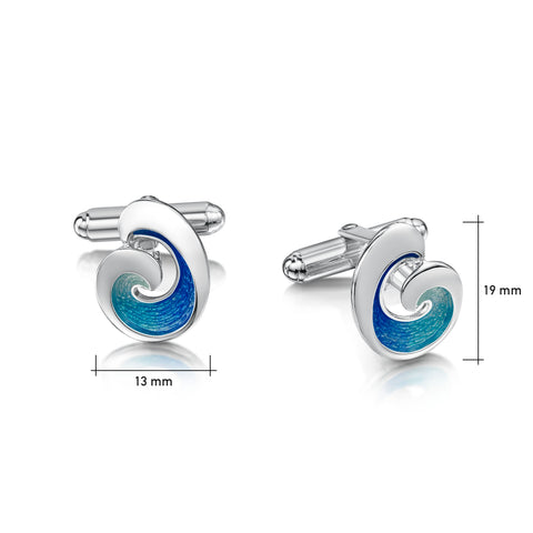 Wave Silver Cufflinks in Light Ocean Enamel by Sheila Fleet Jewellery