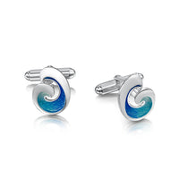 Wave Silver Cufflinks in Light Ocean Enamel by Sheila Fleet Jewellery