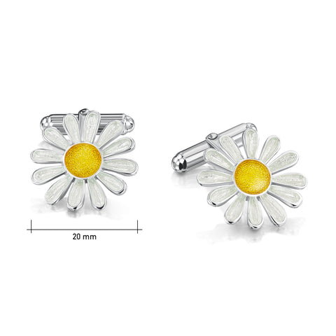 Daisies at Dawn Enamel Cufflinks in Sterling Silver by Sheila Fleet Jewellery