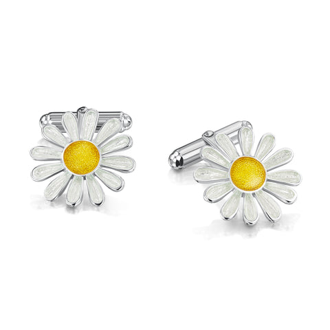 Daisies at Dawn Enamel Cufflinks in Sterling Silver by Sheila Fleet Jewellery