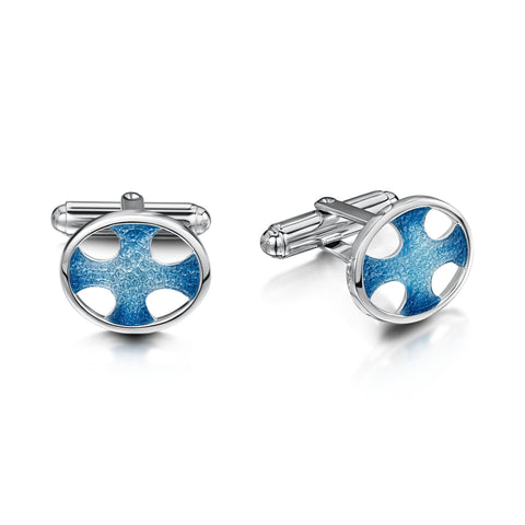 Cross of the Kirk Silver Cufflinks in Cool Slate Enamel by Sheila Fleet Jewellery