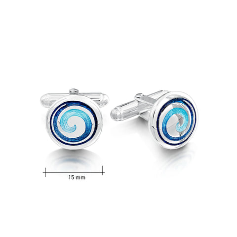 Surfbreaker Enamel Cufflinks in Sterling Silver by Sheila Fleet Jewellery