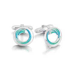 Atlantic Breaker Cufflinks in Shallows Enamel by Sheila Fleet Jewellery