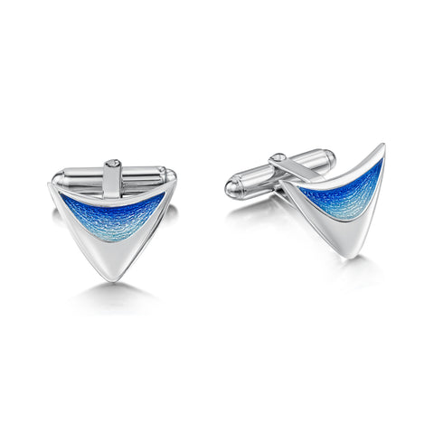 Wing Sterling Silver Cufflinks in Sky Enamel by Sheila Fleet Jewellery