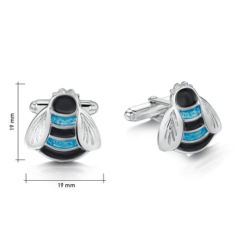 Bumblebee Sterling Silver Cufflinks in Blue Enamel by Sheila Fleet Jewellery