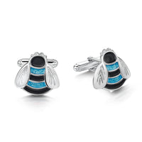 Bumblebee Sterling Silver Cufflinks in Blue Enamel by Sheila Fleet Jewellery
