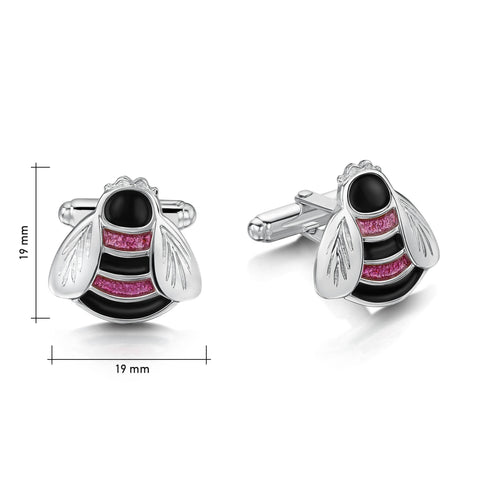 Bumblebee Hot Pink Cufflinks in Sterling Silver by Sheila Fleet Jewellery