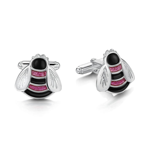 Bumblebee Hot Pink Cufflinks in Sterling Silver by Sheila Fleet Jewellery