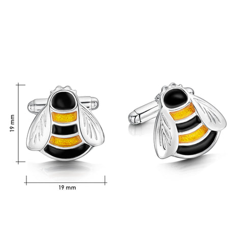 Bumblebee Enamel Cufflinks in Sterling Silver