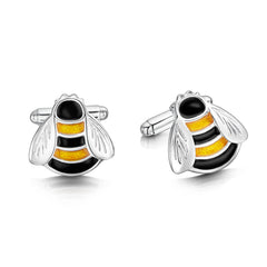 Bumblebee Enamel Cufflinks in Sterling Silver by Sheila Fleet Jewellery.