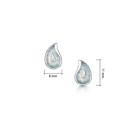 Paisley Leaf Petite Stud Diamond Earrings in Frozen Enamel by Sheila Fleet Jewellery