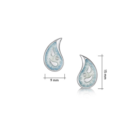 Paisley Leaf Small Stud Diamond Earrings in Frozen Enamel by Sheila Fleet Jewellery