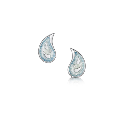 Paisley Leaf Small Stud Diamond Earrings in Frozen Enamel by Sheila Fleet Jewellery