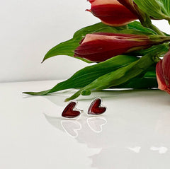 Secret Hearts Petite Stud Earrings in Red Enamel