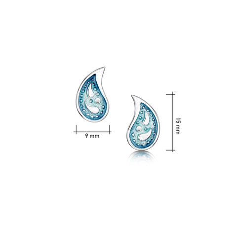 Paisley Leaf Small Stud Earrings in Verdi Enamel