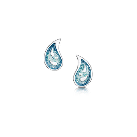 Paisley Leaf Enamel Stud Earrings in Verdi Enamel by Sheila Fleet Jewellery