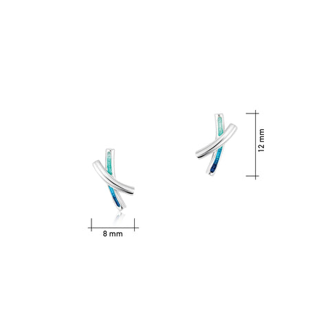 Wild Grasses Petite 2-strand Stud Earrings in Peacock Enamel by Sheila Fleet Jewellery