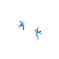 Swallows Silver Stud Earrings in Summer Blue Enamel by Sheila Fleet Jewellery